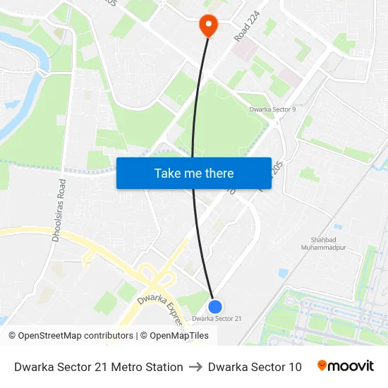 Dwarka Sector 21 Metro Station to Dwarka Sector 10 map