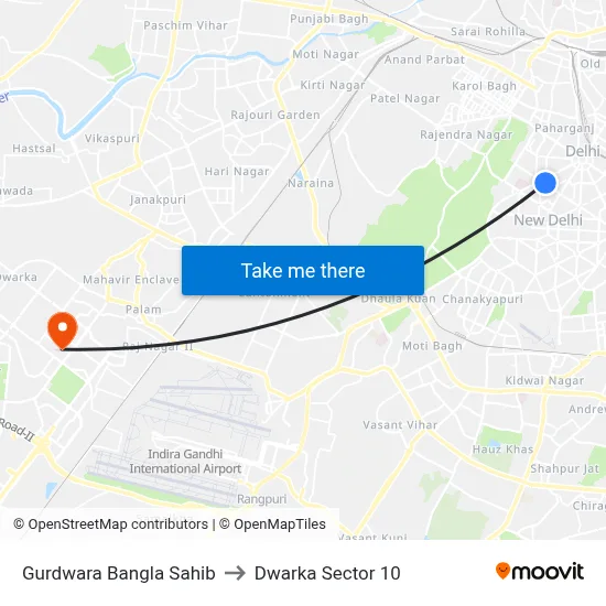 Gurdwara Bangla Sahib to Dwarka Sector 10 map