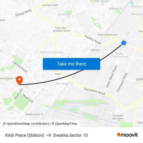 Kirbi Place (Station) to Dwarka Sector 10 map