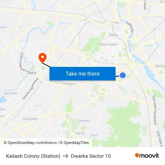 Kailash Colony (Station) to Dwarka Sector 10 map