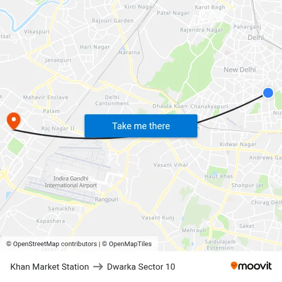 Khan Market Station to Dwarka Sector 10 map