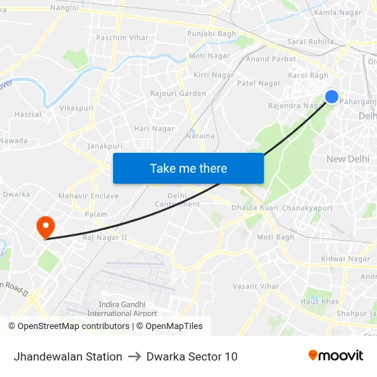 Jhandewalan Station to Dwarka Sector 10 map