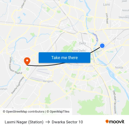 Laxmi Nagar (Station) to Dwarka Sector 10 map