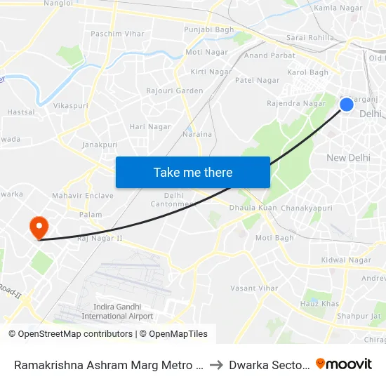 Ramakrishna Ashram Marg Metro Station to Dwarka Sector 10 map