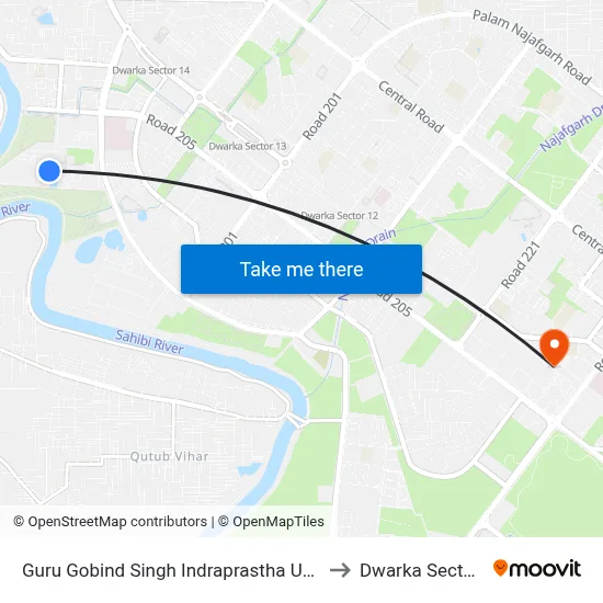 Guru Gobind Singh Indraprastha University to Dwarka Sector 10 map
