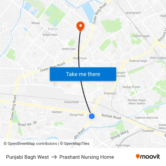 Punjabi Bagh West to Prashant Nursing Home map