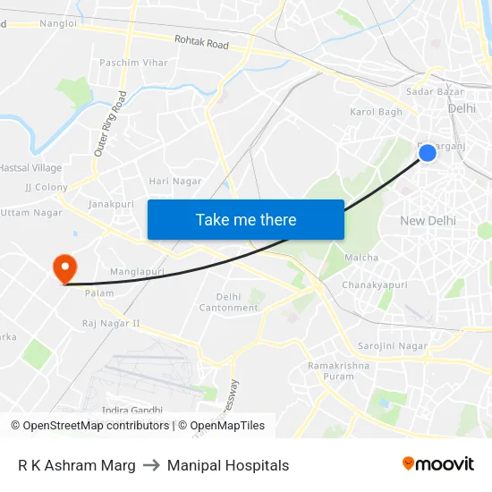 R K Ashram Marg to Manipal Hospitals map