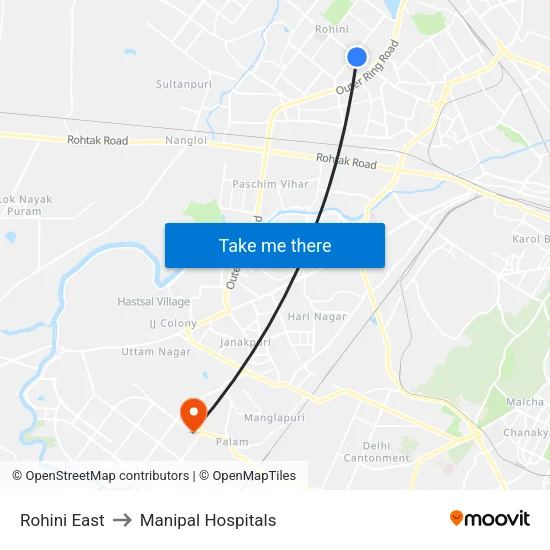 Rohini East to Manipal Hospitals map