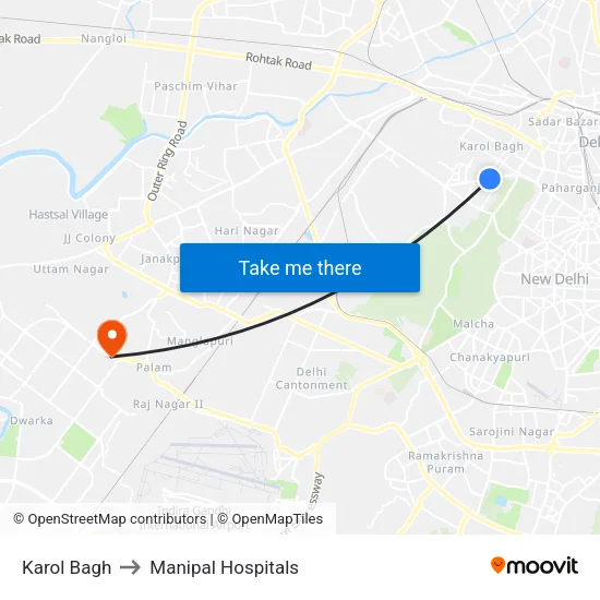 Karol Bagh to Manipal Hospitals map