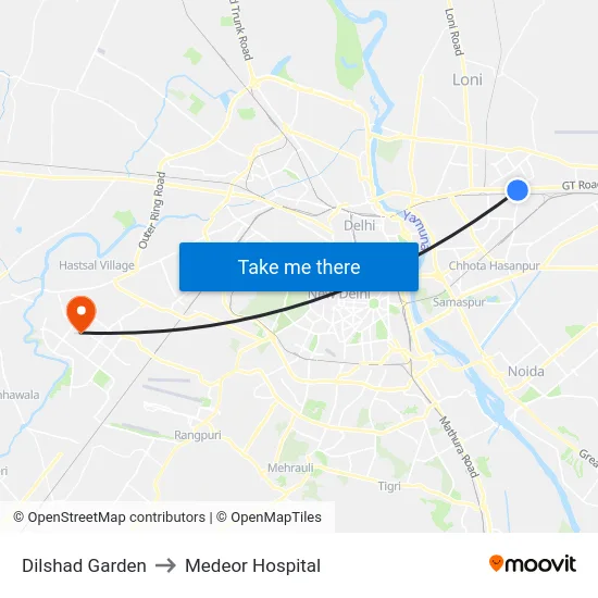 Dilshad Garden to Medeor Hospital map