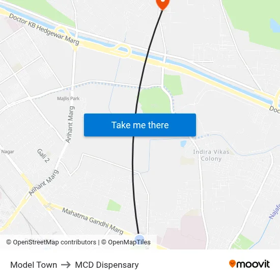Model Town to MCD Dispensary map