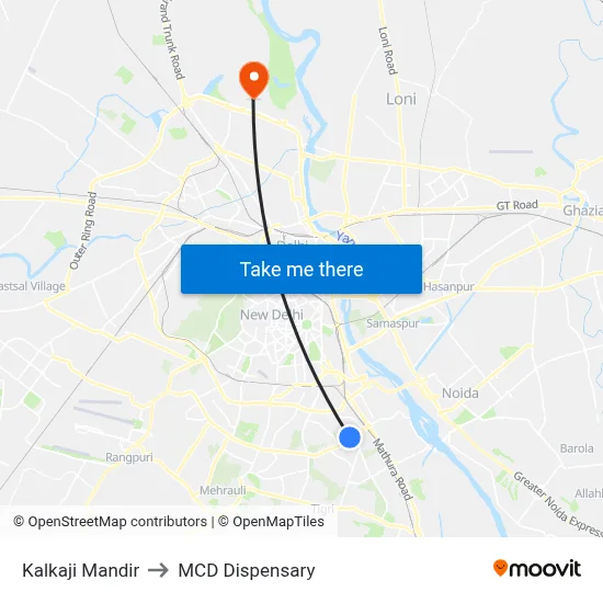 Kalkaji Mandir to MCD Dispensary map