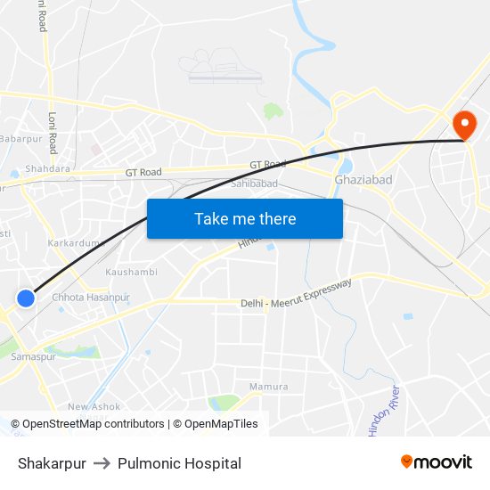 Shakarpur to Pulmonic Hospital map