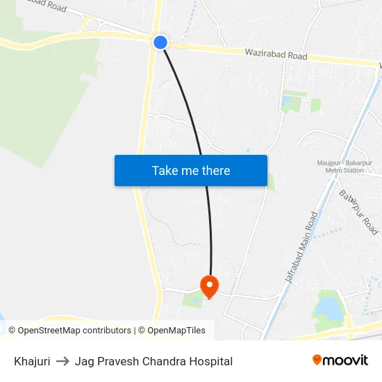 Khajuri to Jag Pravesh Chandra Hospital map