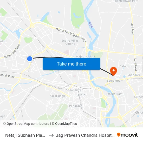 Netaji Subhash Place to Jag Pravesh Chandra Hospital map