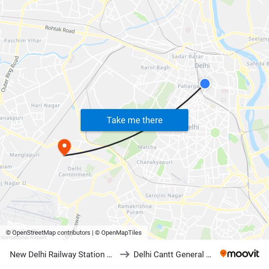 New Delhi Railway Station Gate No.2 to Delhi Cantt General Hospital map