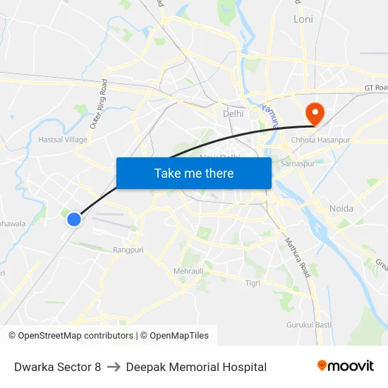 Dwarka Sector 8 to Deepak Memorial Hospital map