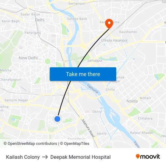 Kailash Colony to Deepak Memorial Hospital map