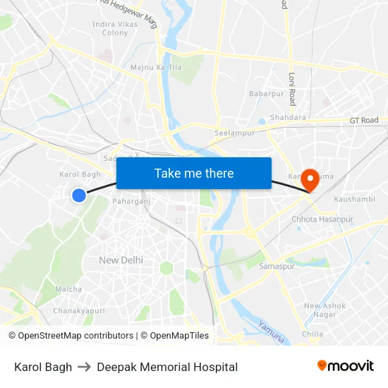 Karol Bagh to Deepak Memorial Hospital map