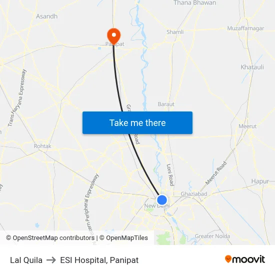 Lal Quila to ESI Hospital, Panipat map