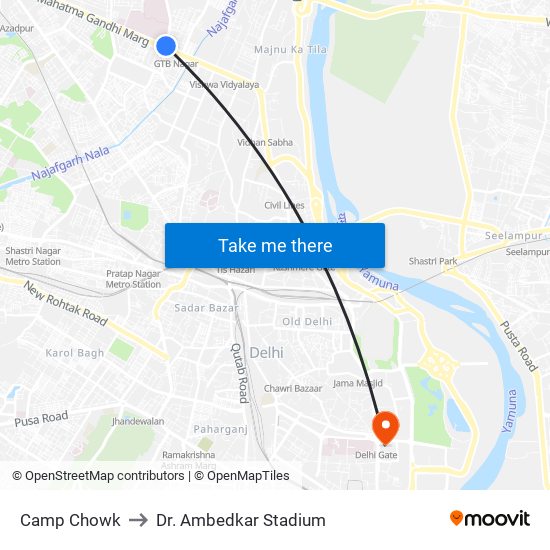 Camp Chowk to Dr. Ambedkar Stadium map