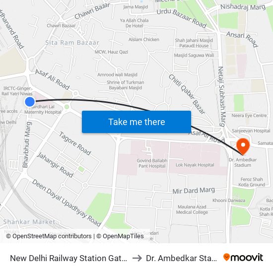 New Delhi Railway Station Gate No.2 to Dr. Ambedkar Stadium map