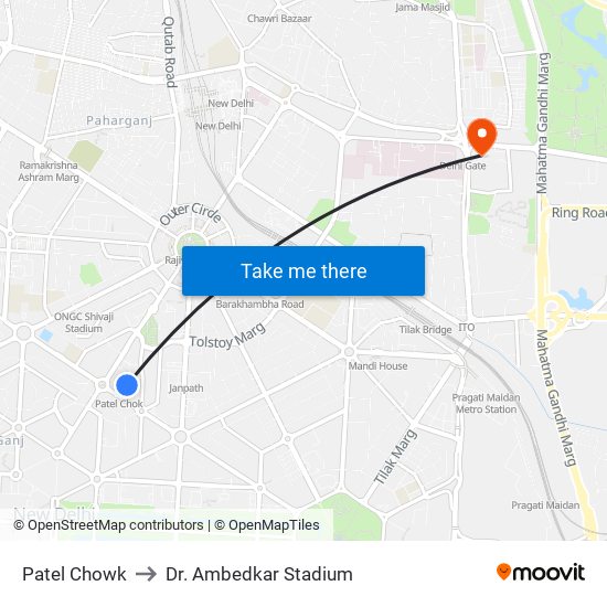 Patel Chowk to Dr. Ambedkar Stadium map