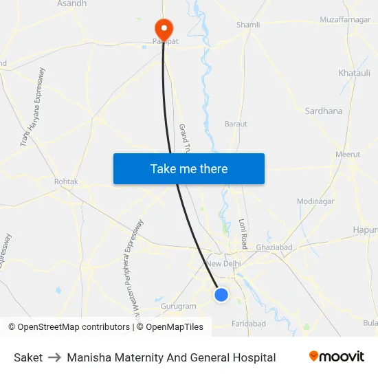 Saket to Manisha Maternity And General Hospital map