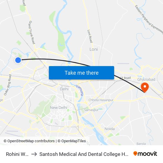 Rohini West to Santosh Medical And Dental College Hospitals map