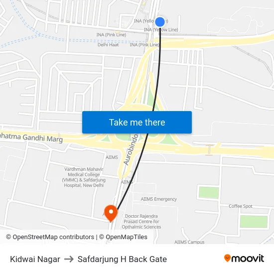 Kidwai Nagar to Safdarjung H Back Gate map