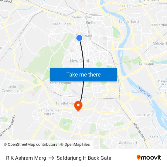 R K Ashram Marg to Safdarjung H Back Gate map