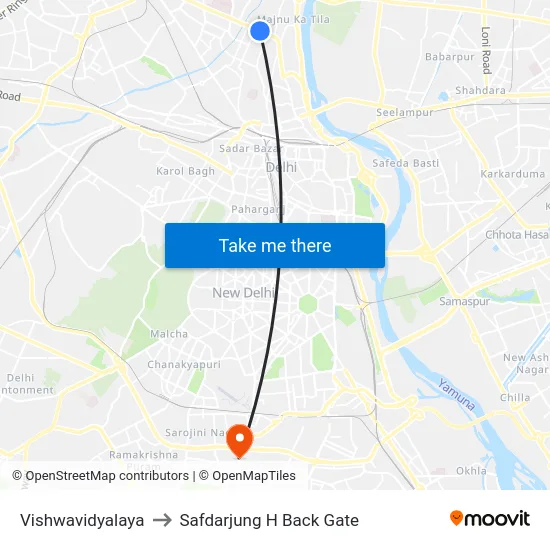 Vishwavidyalaya to Safdarjung H Back Gate map