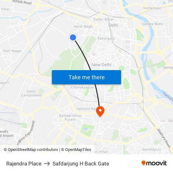 Rajendra Place to Safdarjung H Back Gate map