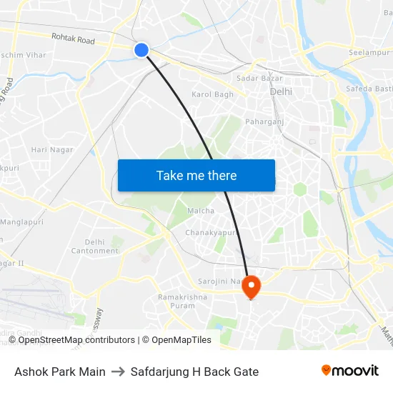Ashok Park Main to Safdarjung H Back Gate map
