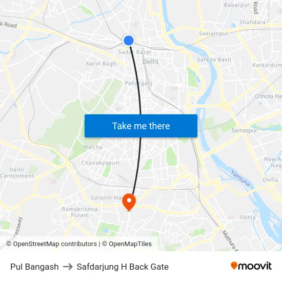 Pul Bangash to Safdarjung H Back Gate map