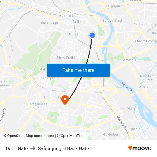 Delhi Gate to Safdarjung H Back Gate map