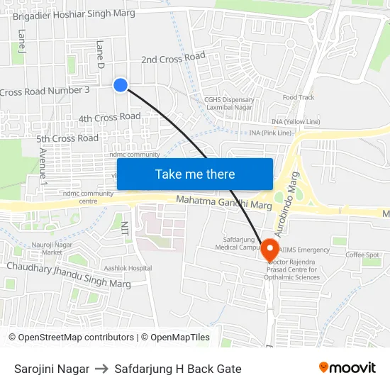 Sarojini Nagar to Safdarjung H Back Gate map
