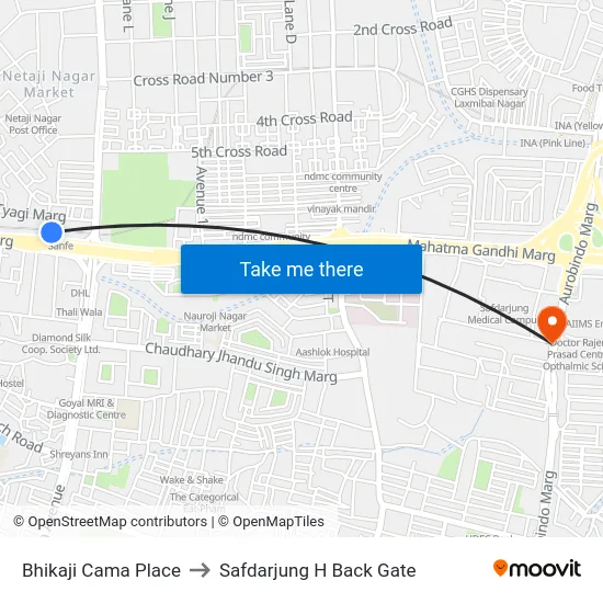 Bhikaji Cama Place to Safdarjung H Back Gate map