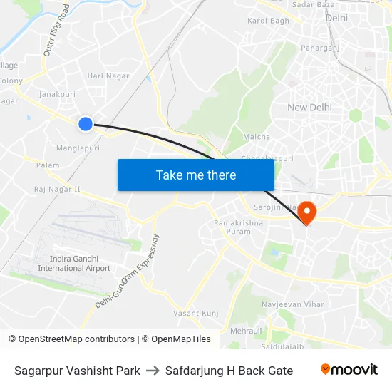Sagarpur Vashisht Park to Safdarjung H Back Gate map