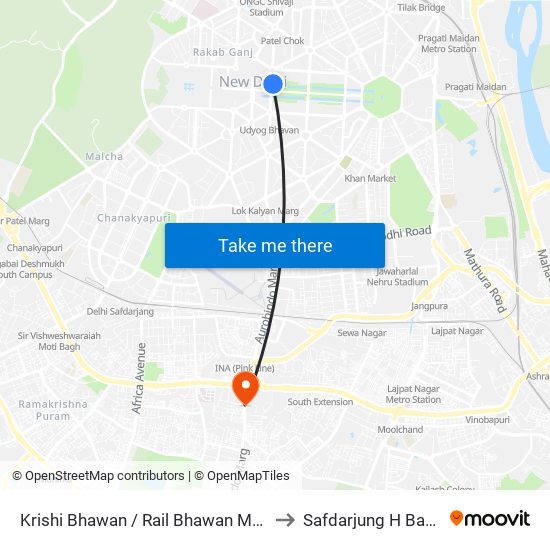 Krishi Bhawan / Rail Bhawan Metro Station to Safdarjung H Back Gate map