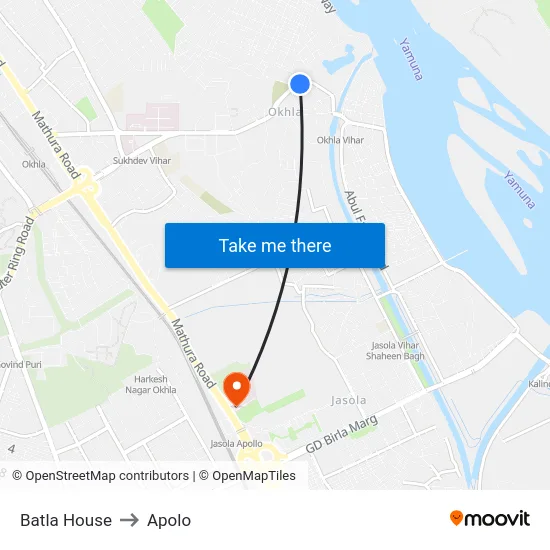 Batla House to Apolo map