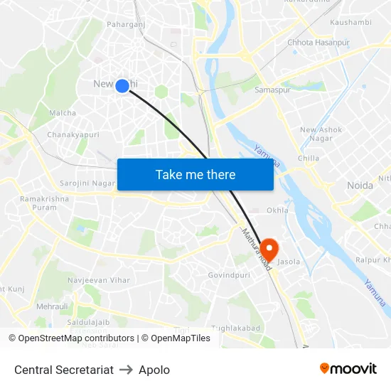 Central Secretariat to Apolo map