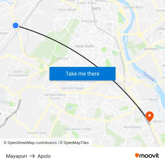 Mayapuri to Apolo map