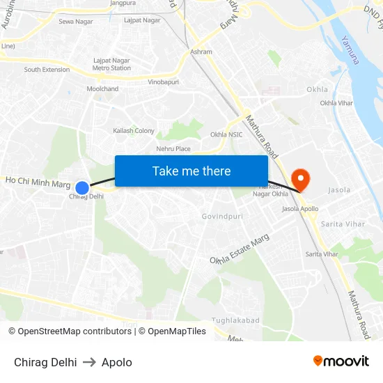 Chirag Delhi to Apolo map