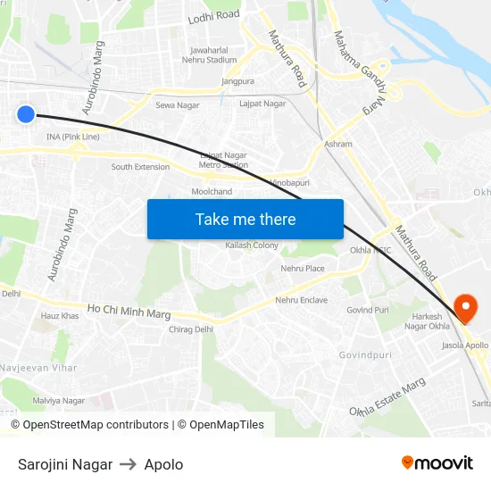 Sarojini Nagar to Apolo map