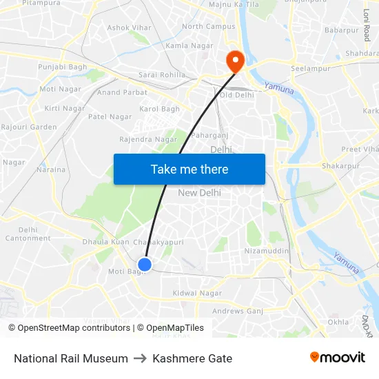 National Rail Museum to Kashmere Gate map