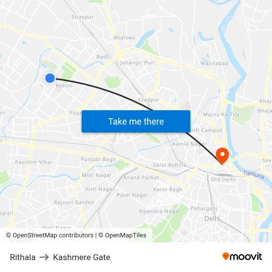 Rithala to Kashmere Gate map