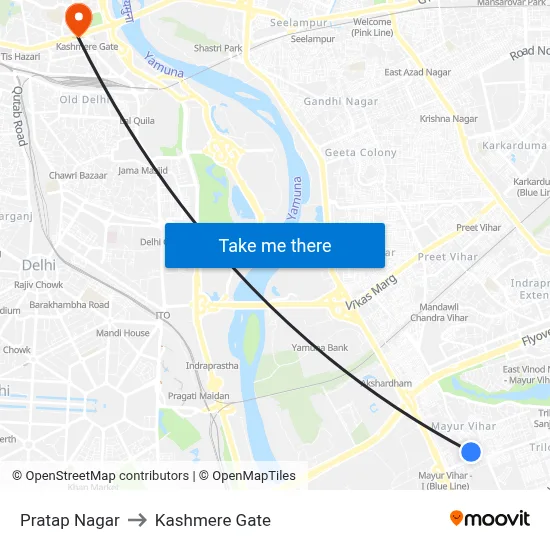 Pratap Nagar to Kashmere Gate map