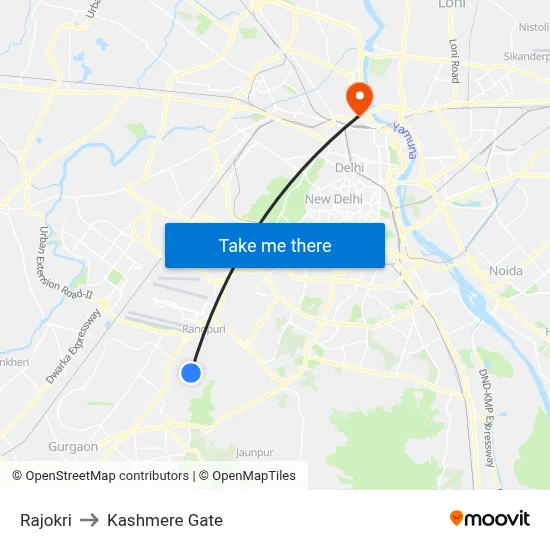 Rajokri to Kashmere Gate map