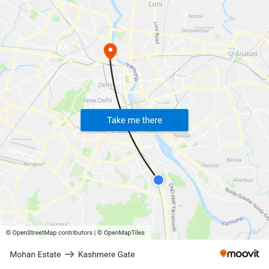 Mohan Estate to Kashmere Gate map